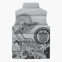 Polynesian Manta Ray Sleeveless Puffer Jacket Gray Floral Turtle Tattoo LT9 - Polynesian Pride