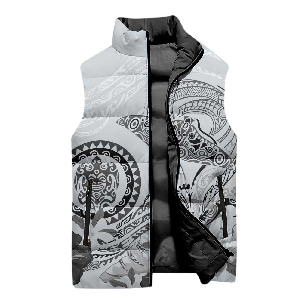 Polynesian Manta Ray Sleeveless Puffer Jacket Gray Floral Turtle Tattoo LT9 - Polynesian Pride