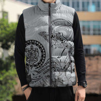 Polynesian Manta Ray Sleeveless Puffer Jacket Gray Floral Turtle Tattoo LT9 - Polynesian Pride