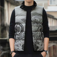 Polynesian Manta Ray Sleeveless Puffer Jacket Gray Floral Turtle Tattoo LT9 - Polynesian Pride