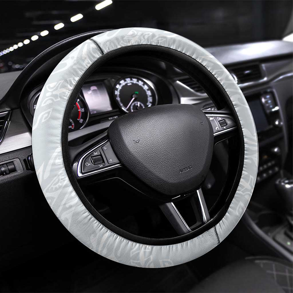 Polynesian Manta Ray Steering Wheel Cover Gray Floral Turtle Tattoo LT9 Universal Fit Gray - Polynesian Pride