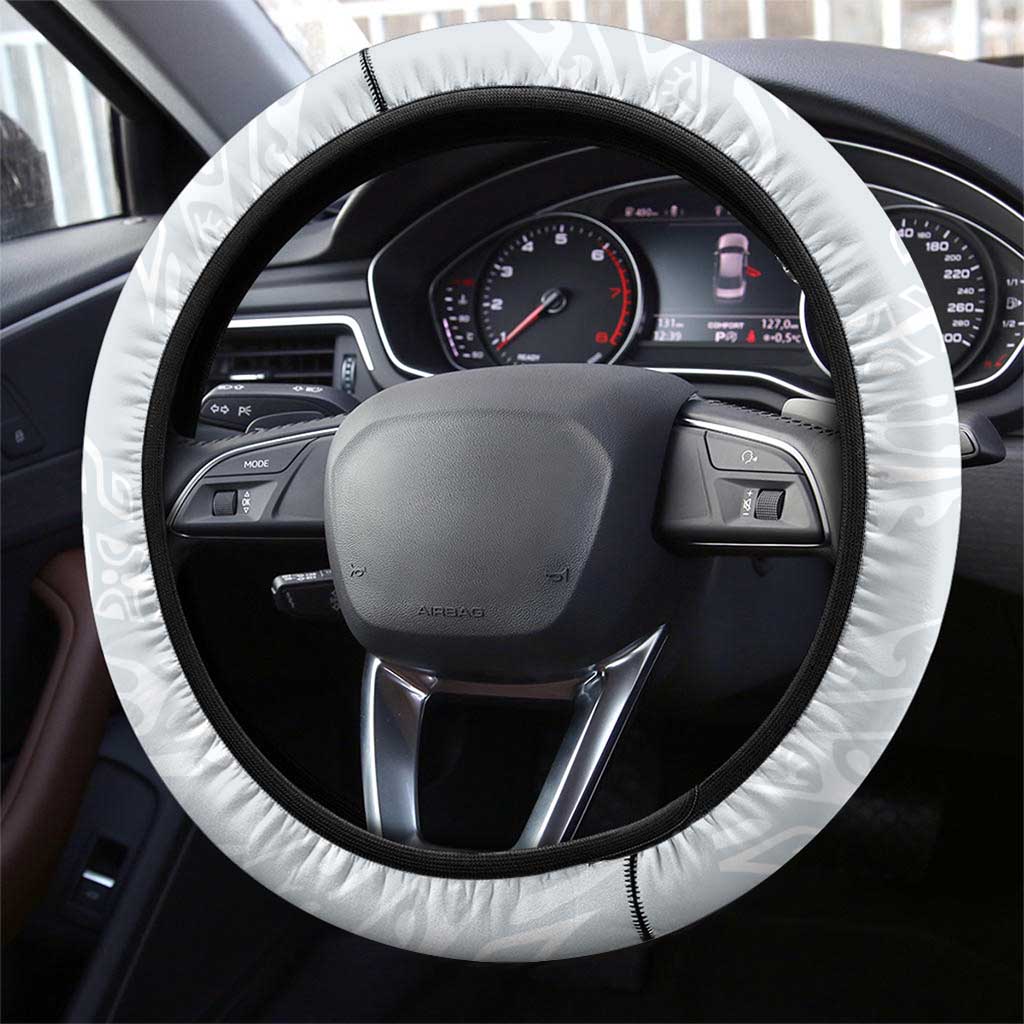 Polynesian Manta Ray Steering Wheel Cover Gray Floral Turtle Tattoo LT9 - Polynesian Pride