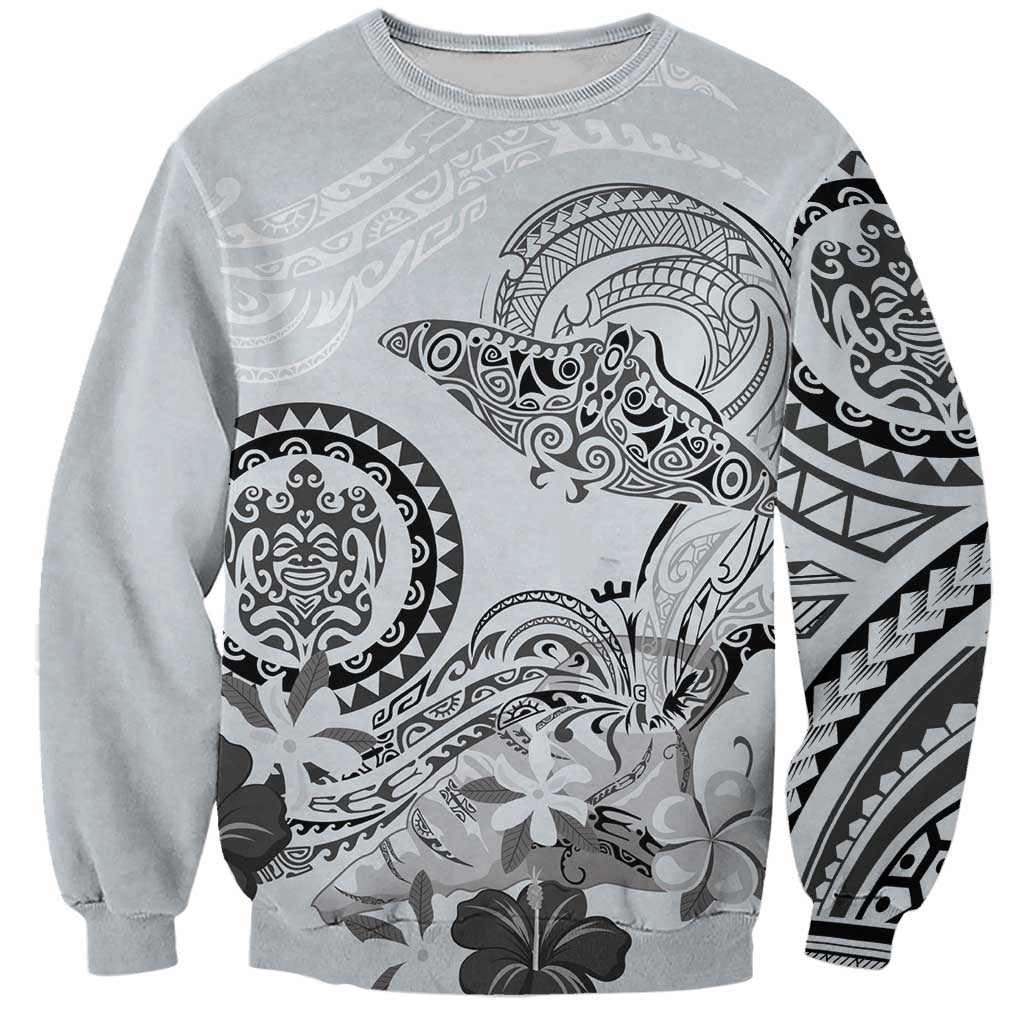 Polynesian Manta Ray Sweatshirt Gray Floral Turtle Tattoo LT9 Unisex Gray - Polynesian Pride