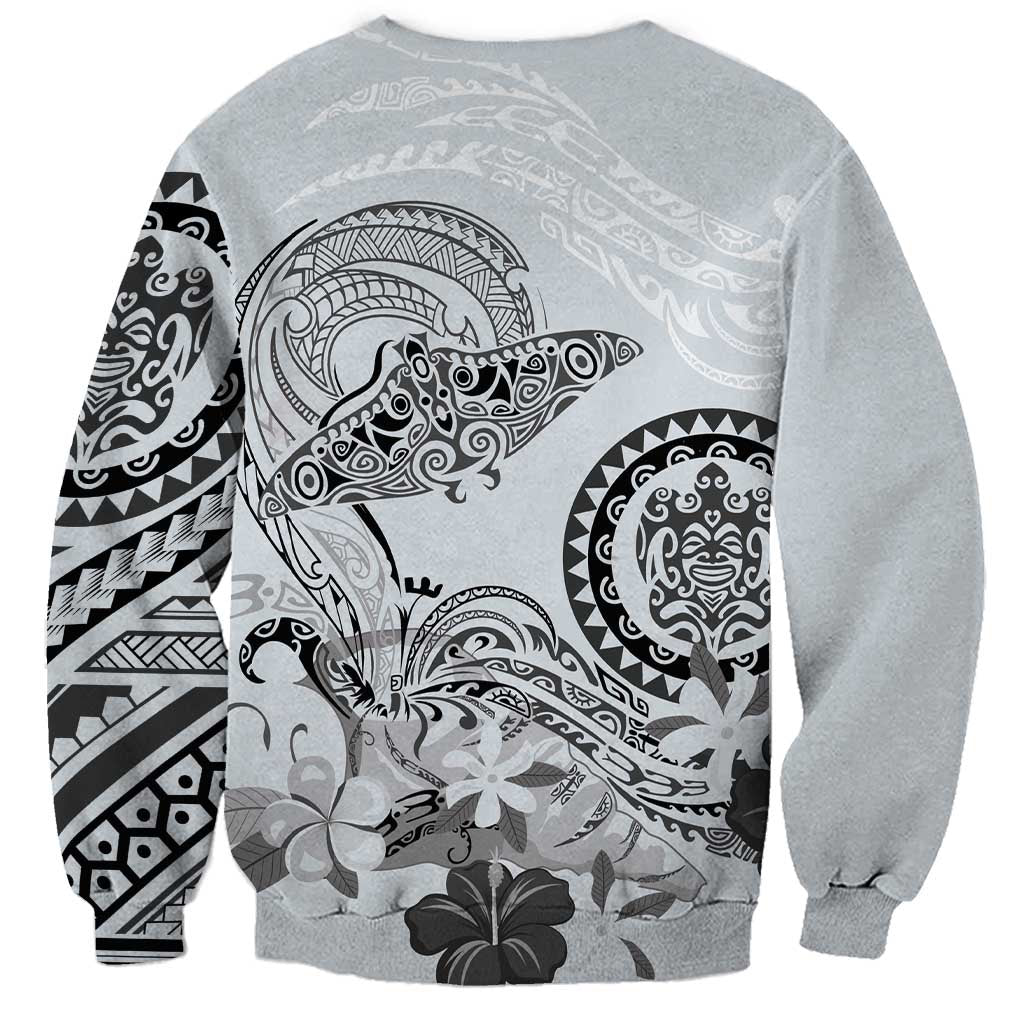 Polynesian Manta Ray Sweatshirt Gray Floral Turtle Tattoo LT9 - Polynesian Pride