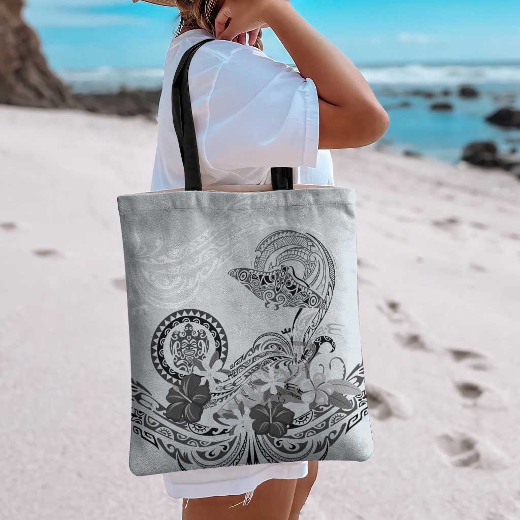 Polynesian Manta Ray Tote Bag Gray Floral Turtle Tattoo - Polynesian Pride