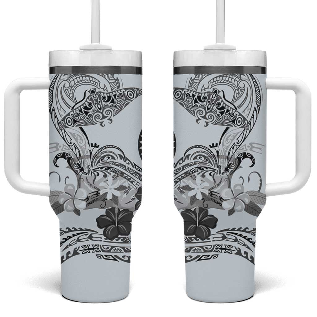 Polynesian Manta Ray Tumbler With Handle Gray Floral Turtle Tattoo - Polynesian Pride