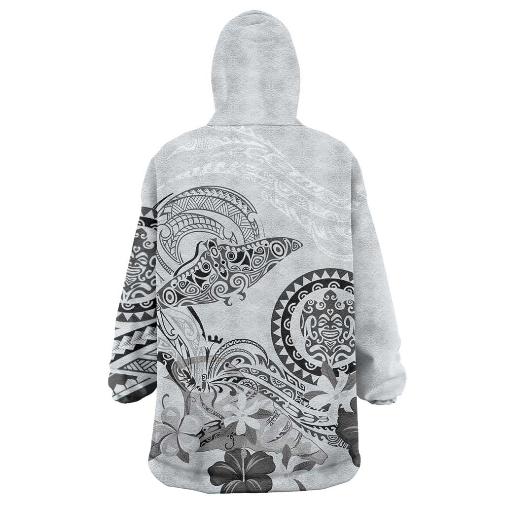 Polynesian Manta Ray Wearable Blanket Hoodie Gray Floral Turtle Tattoo LT9 - Polynesian Pride