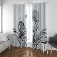 Polynesian Manta Ray Window Curtain Gray Floral Turtle Tattoo - Polynesian Pride