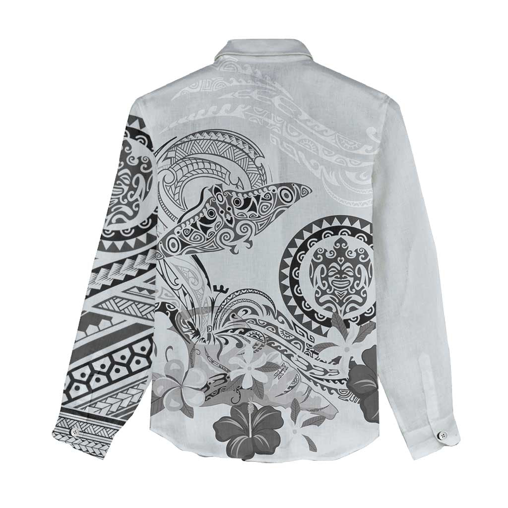 Polynesian Manta Ray Women Casual Shirt Gray Floral Turtle Tattoo - Polynesian Pride