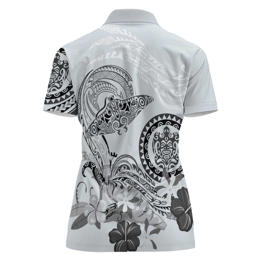 Polynesian Manta Ray Women Polo Shirt Gray Floral Turtle Tattoo - Polynesian Pride