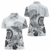 Polynesian Manta Ray Women Polo Shirt Gray Floral Turtle Tattoo - Polynesian Pride