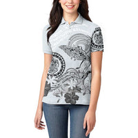 Polynesian Manta Ray Women Polo Shirt Gray Floral Turtle Tattoo - Polynesian Pride