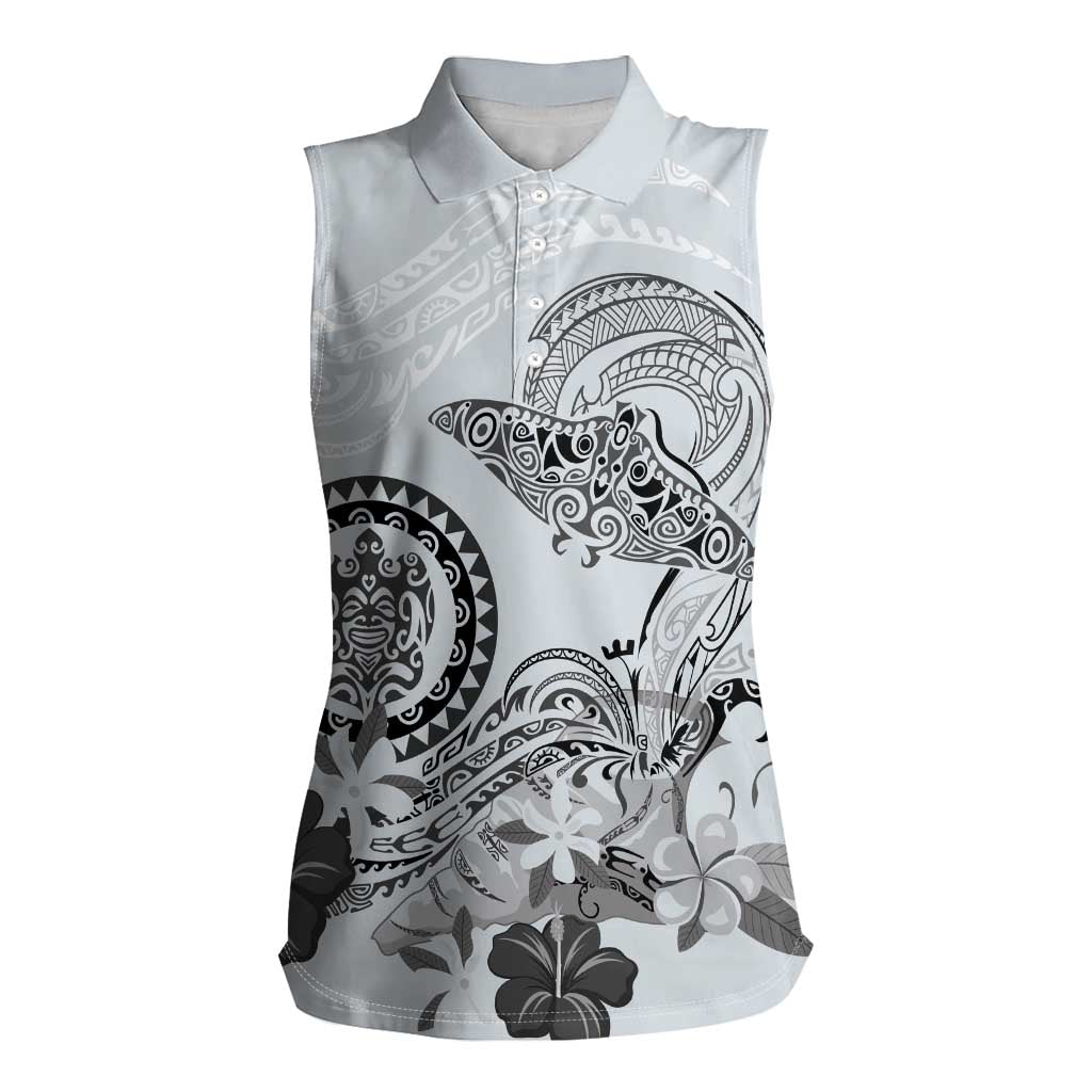 Polynesian Manta Ray Women Sleeveless Polo Shirt Gray Floral Turtle Tattoo LT9 Female Gray - Polynesian Pride