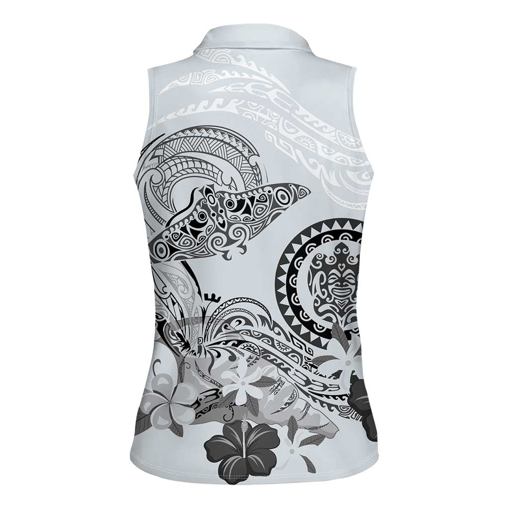 Polynesian Manta Ray Women Sleeveless Polo Shirt Gray Floral Turtle Tattoo LT9 - Polynesian Pride