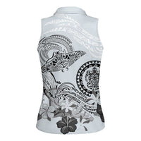 Polynesian Manta Ray Women Sleeveless Polo Shirt Gray Floral Turtle Tattoo LT9 - Polynesian Pride
