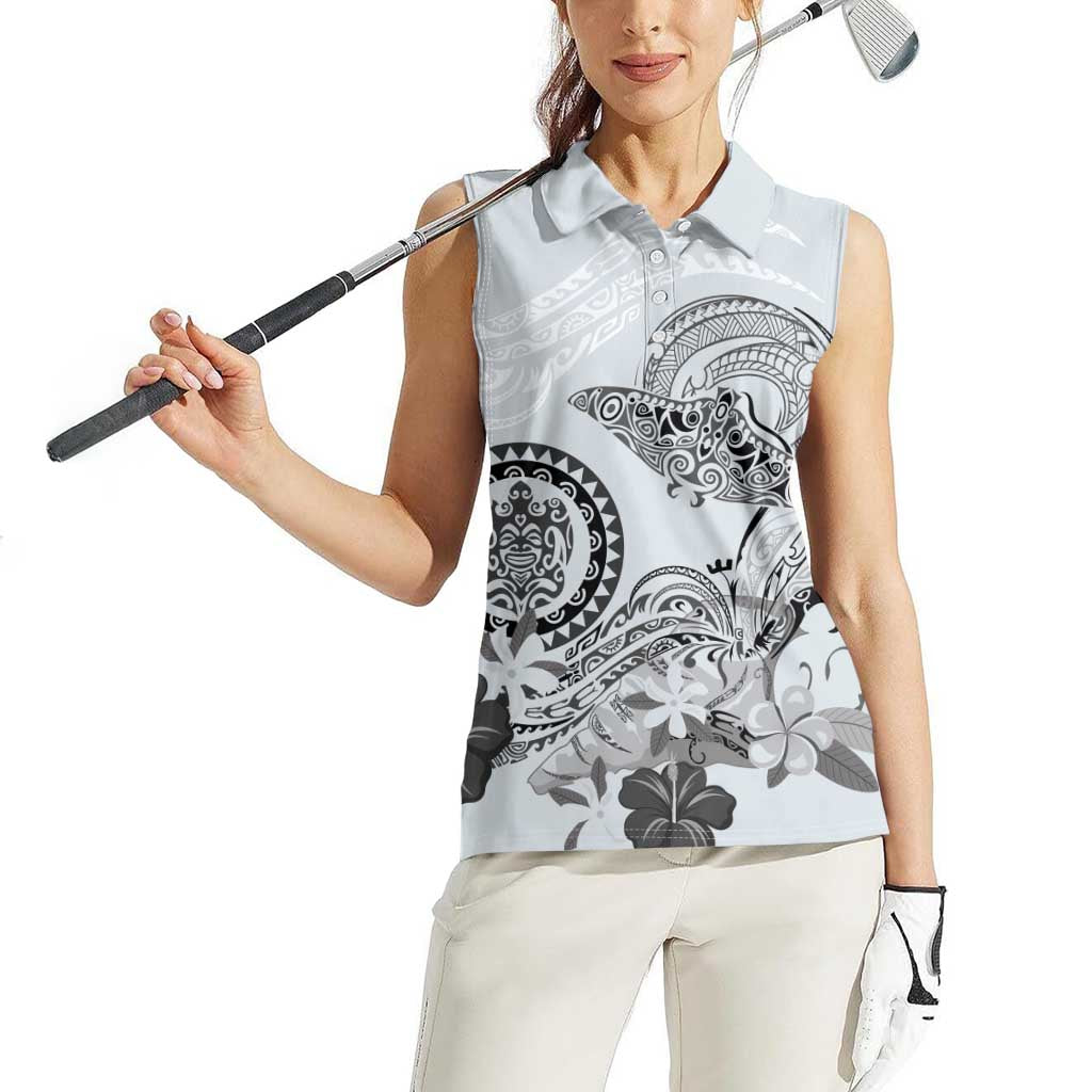 Polynesian Manta Ray Women Sleeveless Polo Shirt Gray Floral Turtle Tattoo LT9 - Polynesian Pride