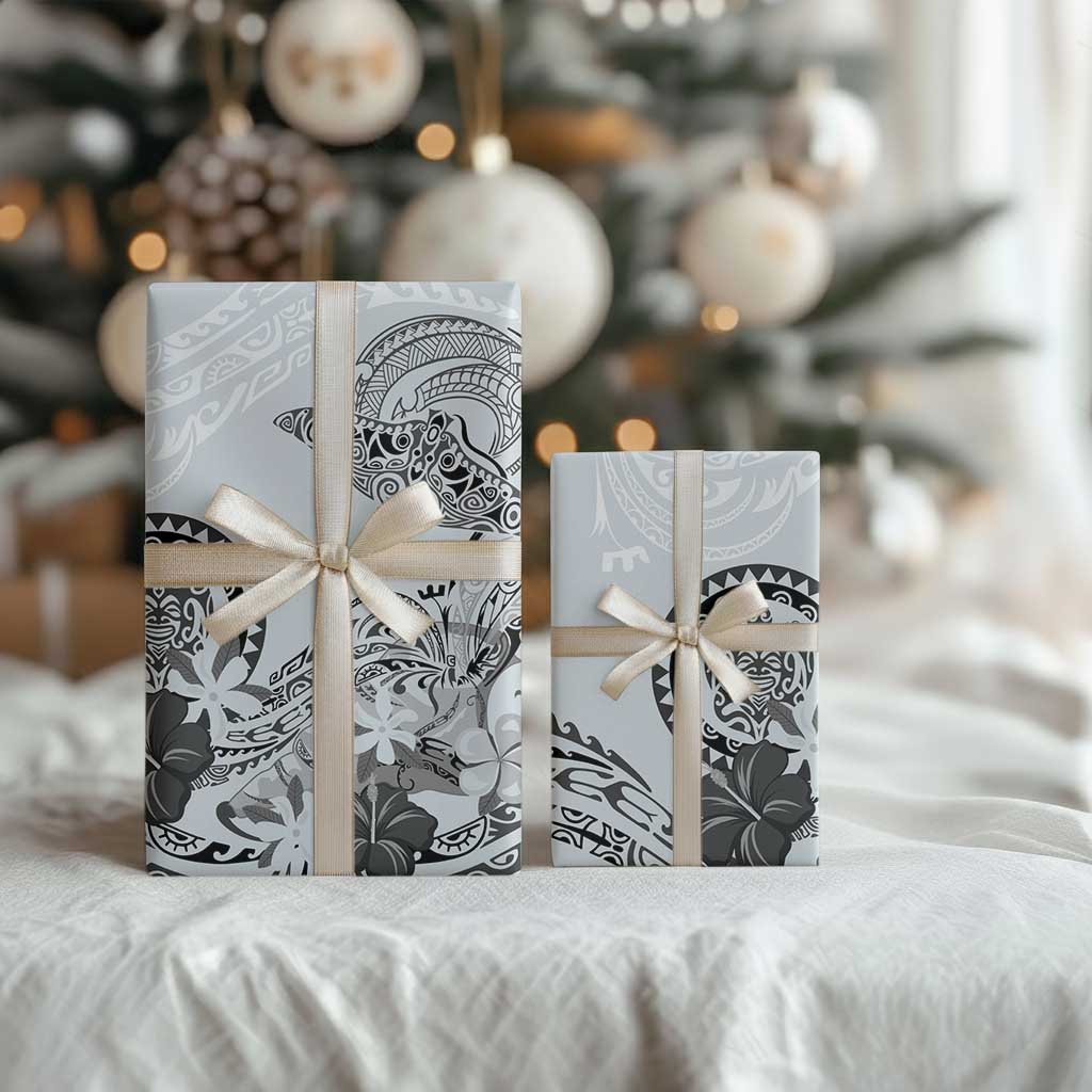 Polynesian Manta Ray Wrapping Paper Gray Floral Turtle Tattoo LT9 - Polynesian Pride