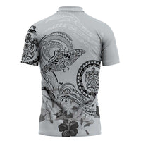 Polynesian Manta Ray Zipper Polo Shirt Gray Floral Turtle Tattoo LT9 - Polynesian Pride