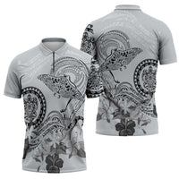 Polynesian Manta Ray Zipper Polo Shirt Gray Floral Turtle Tattoo LT9 - Polynesian Pride