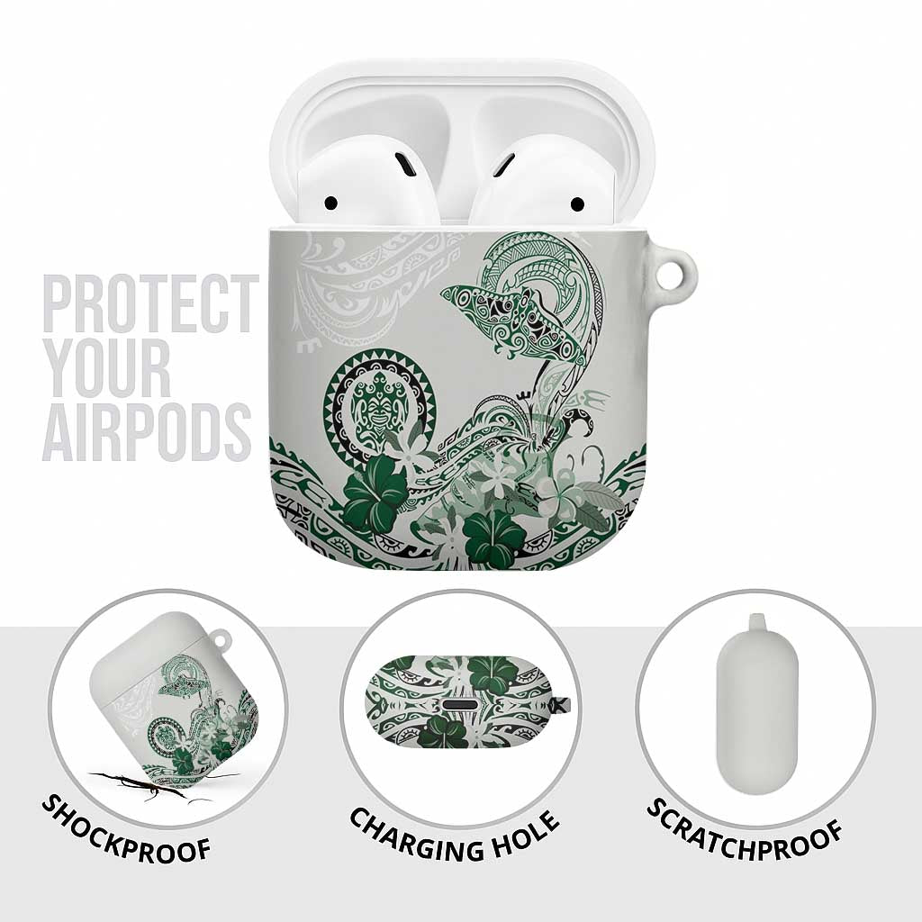 Polynesian Manta Ray AirPods Case Green Floral Turtle Tattoo LT9 - Polynesian Pride