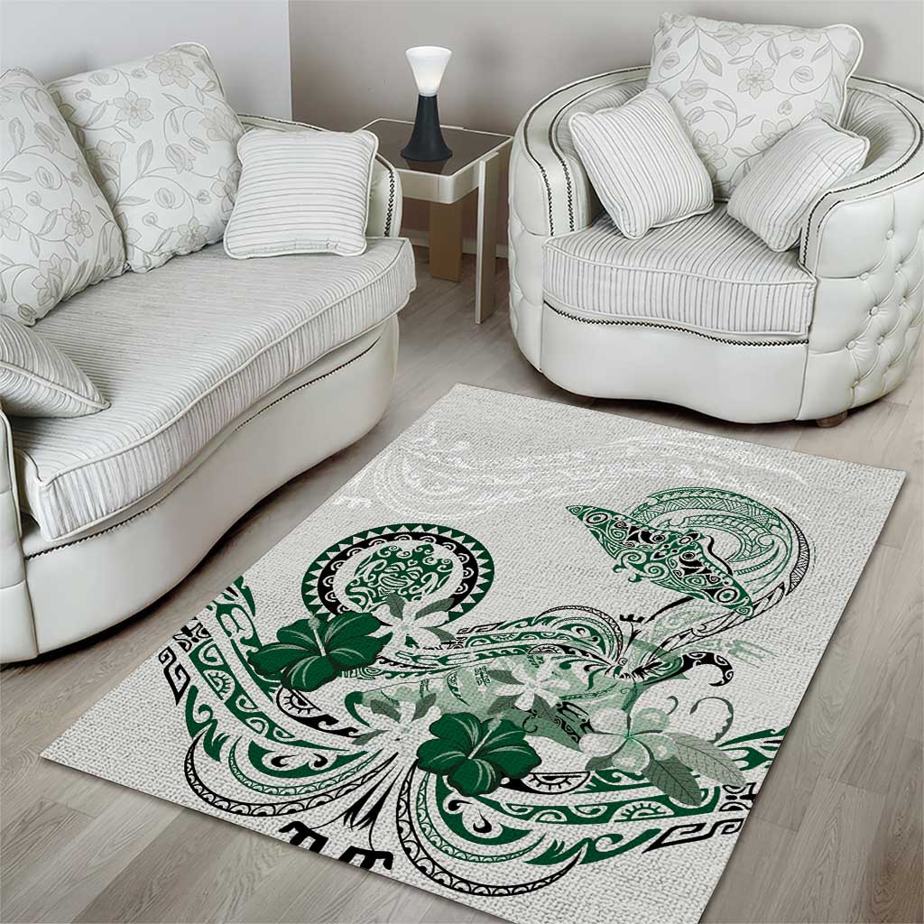 Polynesian Manta Ray Area Rug Green Floral Turtle Tattoo - Polynesian Pride