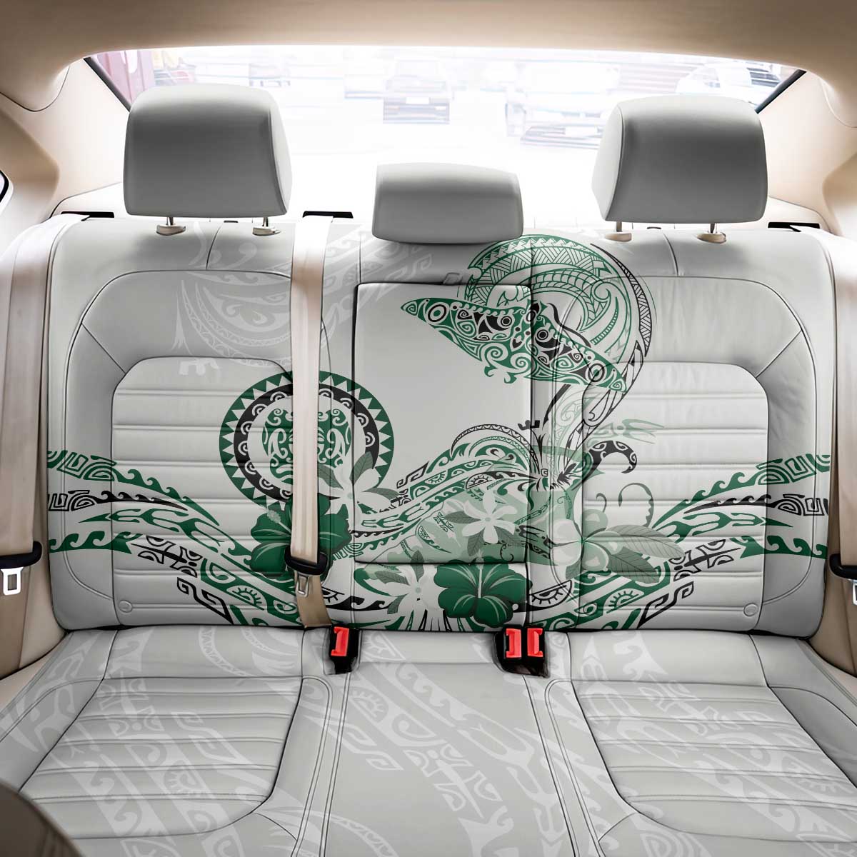 Polynesian Manta Ray Back Car Seat Cover Green Floral Turtle Tattoo - Polynesian Pride