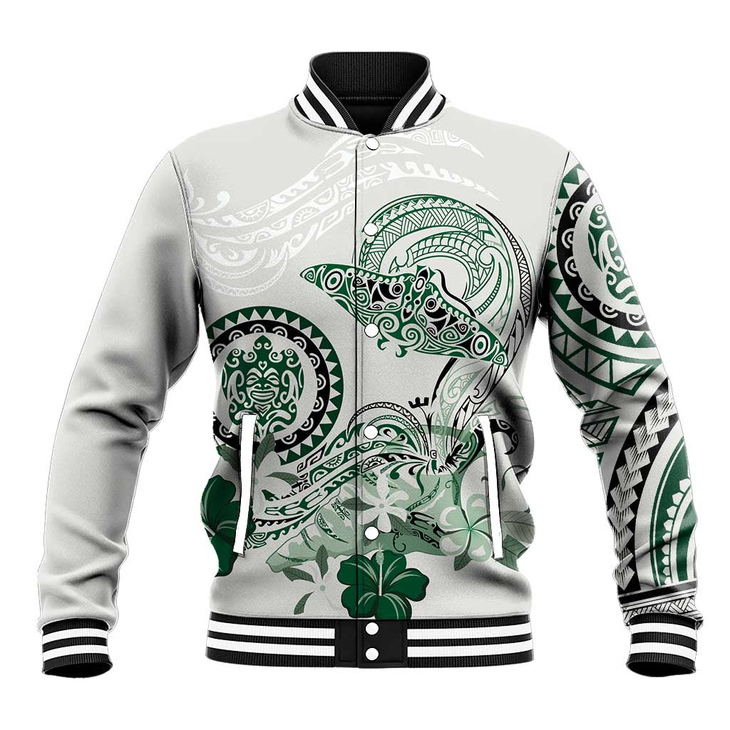 Polynesian Manta Ray Baseball Jacket Green Floral Turtle Tattoo LT9 Unisex Green - Polynesian Pride