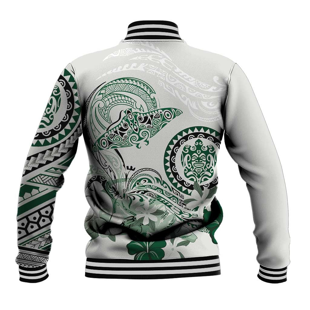 Polynesian Manta Ray Baseball Jacket Green Floral Turtle Tattoo LT9 - Polynesian Pride