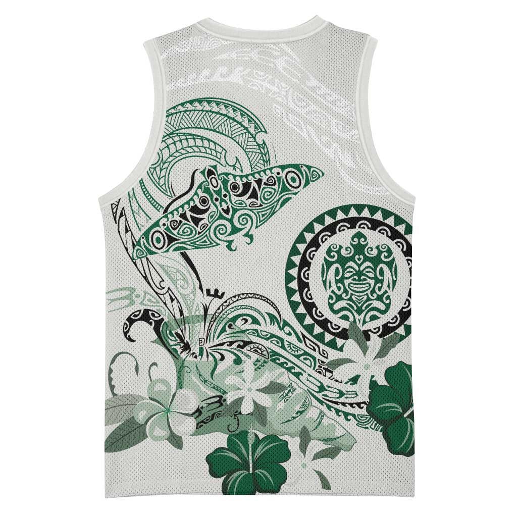 Polynesian Manta Ray Basketball Jersey Green Floral Turtle Tattoo LT9 - Polynesian Pride