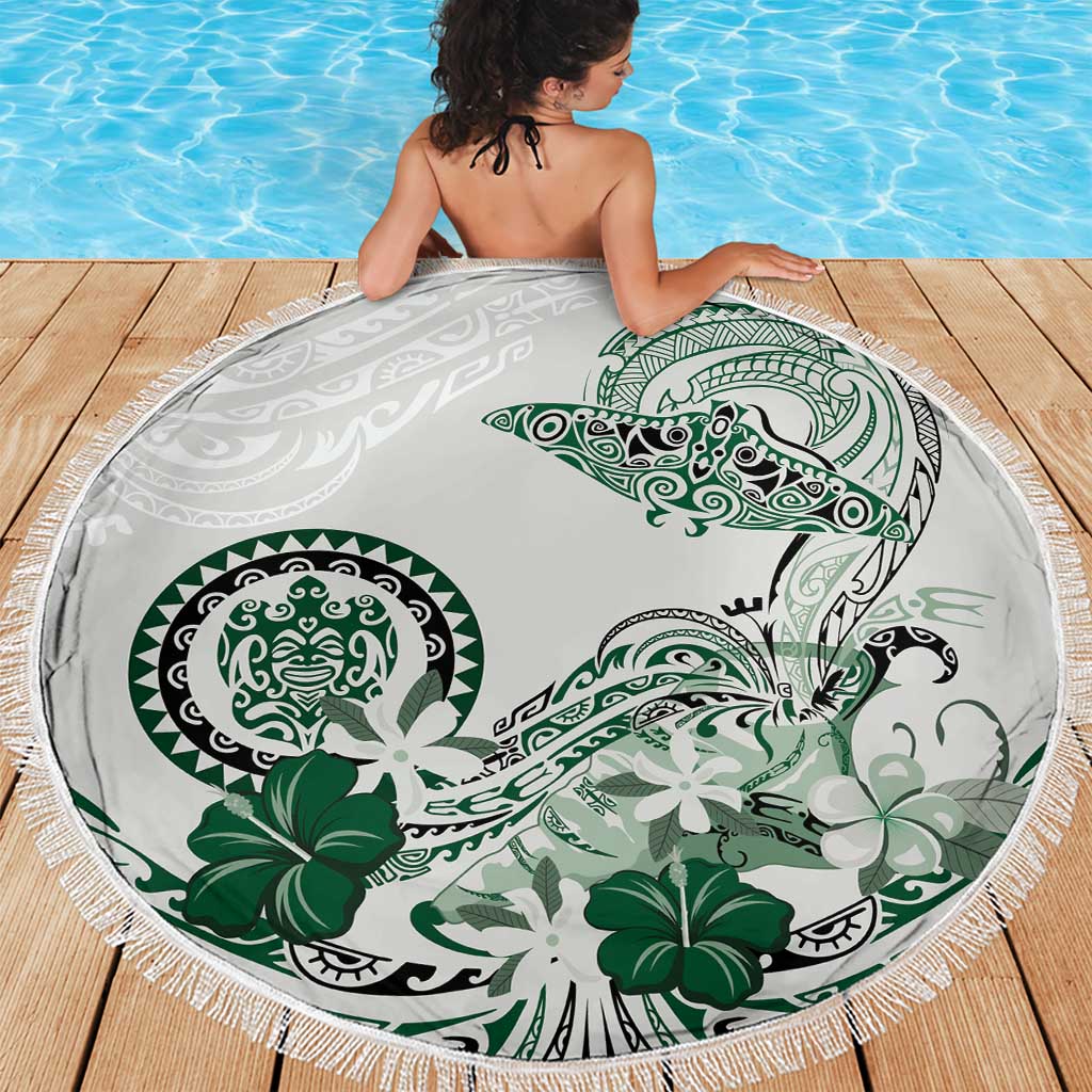 Polynesian Manta Ray Beach Blanket Green Floral Turtle Tattoo LT9 - Polynesian Pride