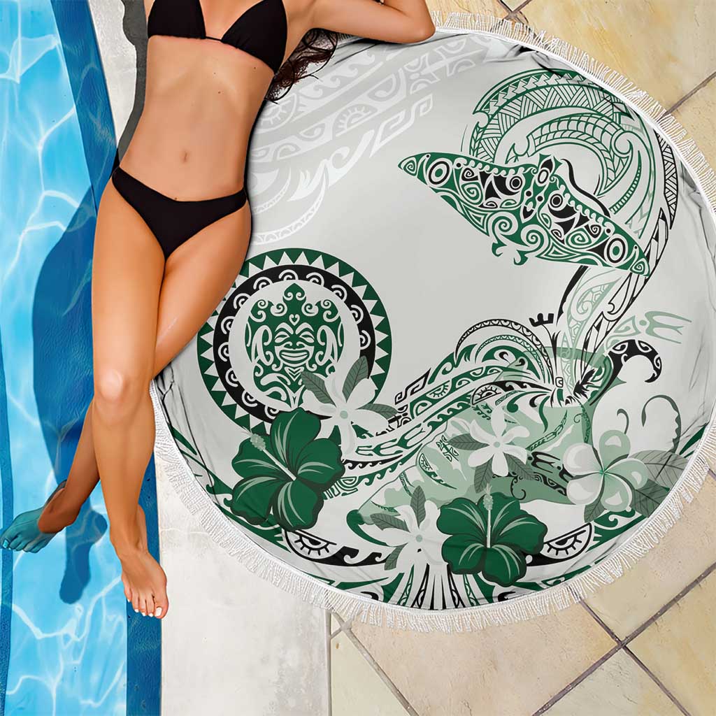 Polynesian Manta Ray Beach Blanket Green Floral Turtle Tattoo LT9 - Polynesian Pride