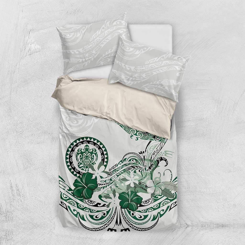 Polynesian Manta Ray Bedding Set Green Floral Turtle Tattoo - Polynesian Pride