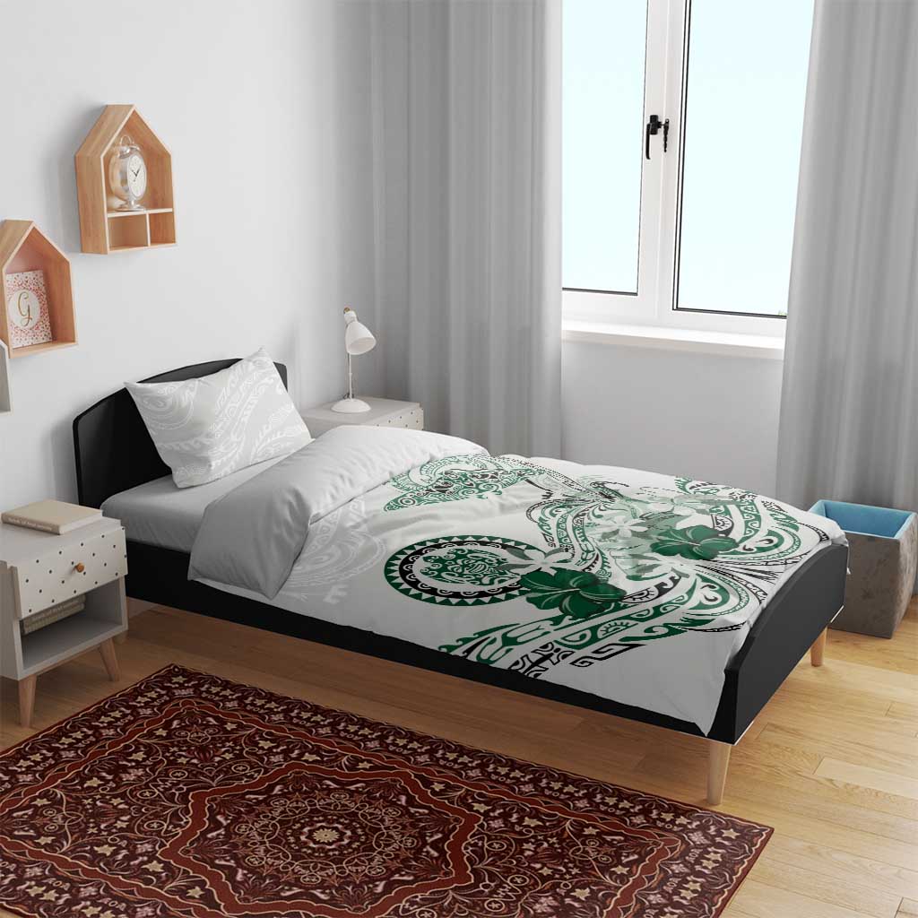 Polynesian Manta Ray Bedding Set Green Floral Turtle Tattoo - Polynesian Pride