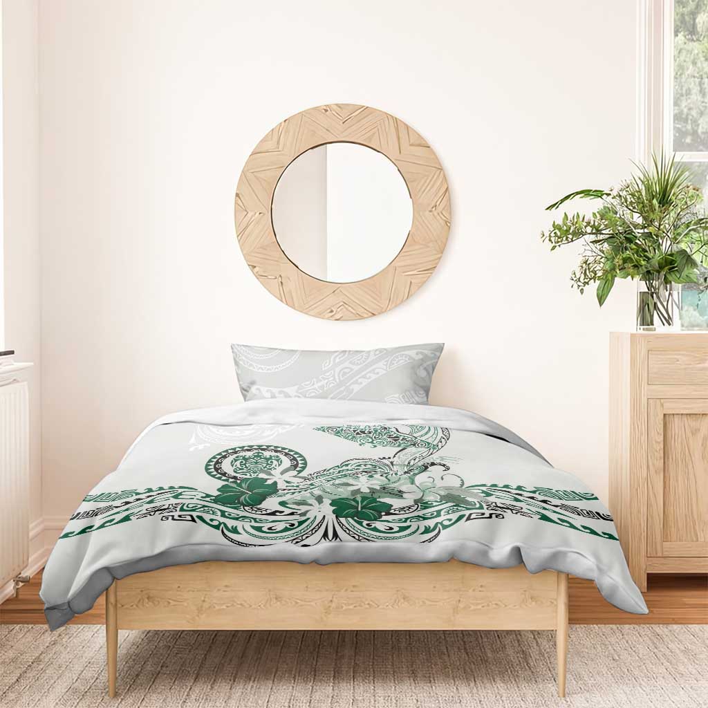 Polynesian Manta Ray Bedding Set Green Floral Turtle Tattoo - Polynesian Pride