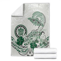 Polynesian Manta Ray Blanket Green Floral Turtle Tattoo - Polynesian Pride