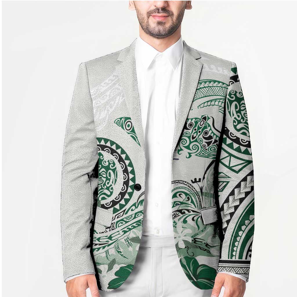 Polynesian Manta Ray Blazer Green Floral Turtle Tattoo LT9 - Polynesian Pride