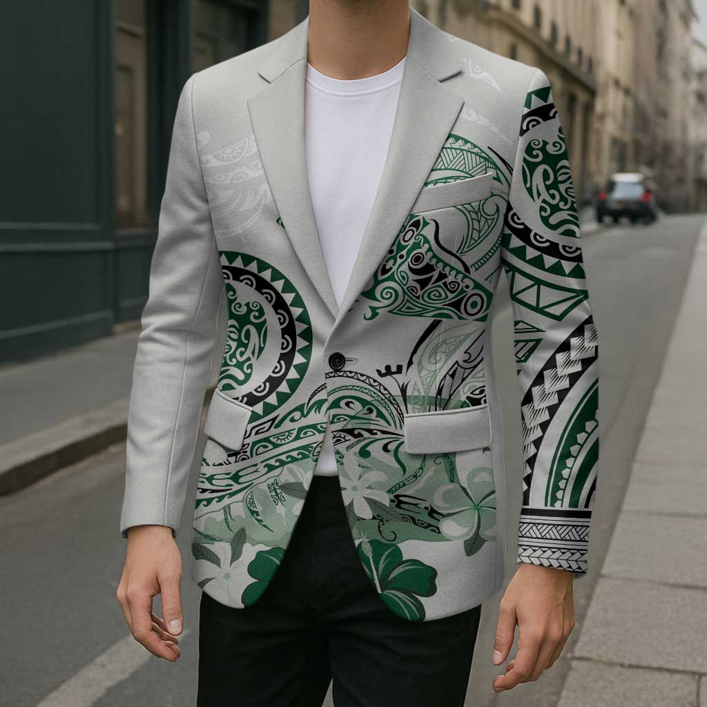 Polynesian Manta Ray Blazer Green Floral Turtle Tattoo LT9 - Polynesian Pride