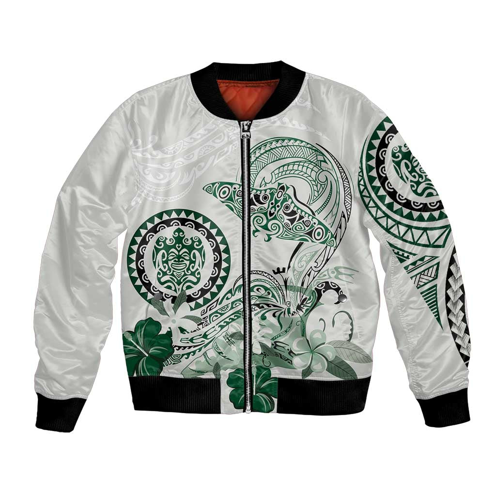 Polynesian Manta Ray Bomber Jacket Green Floral Turtle Tattoo - Polynesian Pride