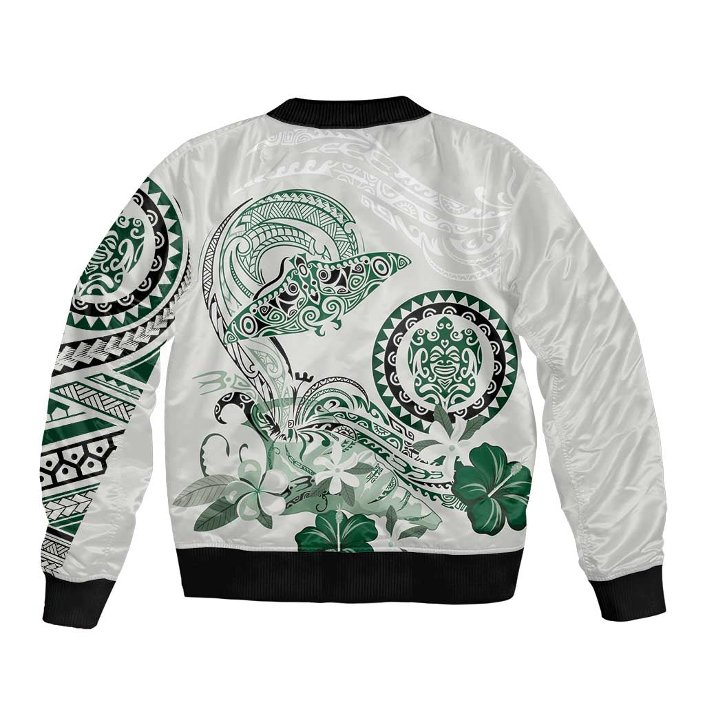 Polynesian Manta Ray Bomber Jacket Green Floral Turtle Tattoo - Polynesian Pride