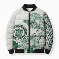 Polynesian Manta Ray Bomber Puffer Jacket Green Floral Turtle Tattoo LT9 Unisex Green - Polynesian Pride
