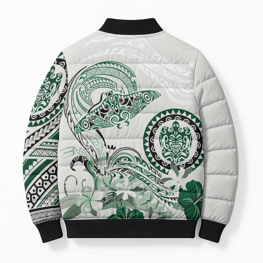 Polynesian Manta Ray Bomber Puffer Jacket Green Floral Turtle Tattoo LT9 - Polynesian Pride