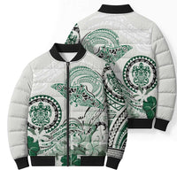 Polynesian Manta Ray Bomber Puffer Jacket Green Floral Turtle Tattoo LT9 - Polynesian Pride