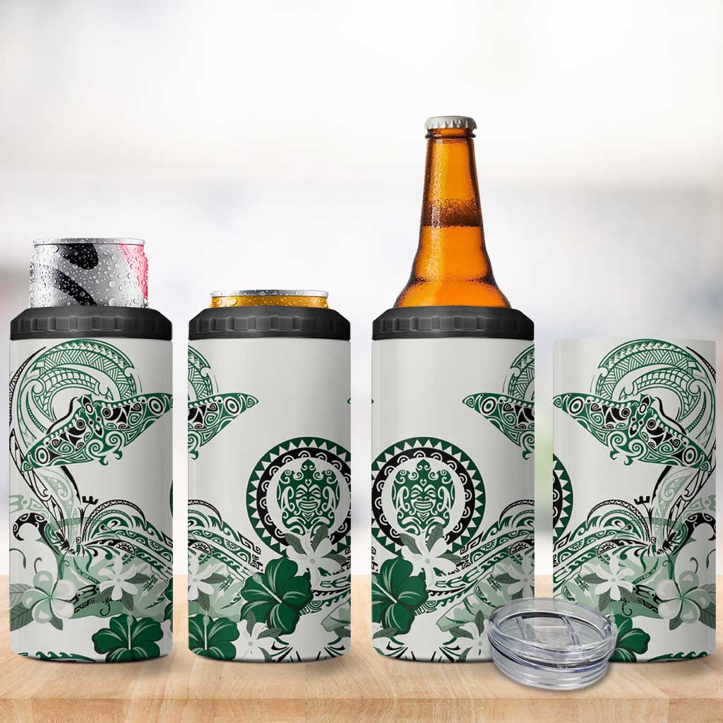 Polynesian Manta Ray 4 in 1 Can Cooler Tumbler Green Floral Turtle Tattoo LT9 - Polynesian Pride