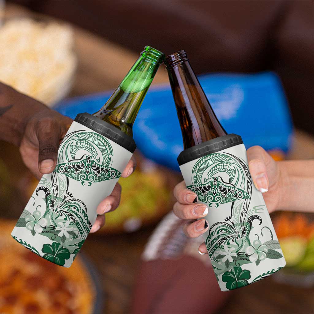 Polynesian Manta Ray 4 in 1 Can Cooler Tumbler Green Floral Turtle Tattoo LT9 - Polynesian Pride