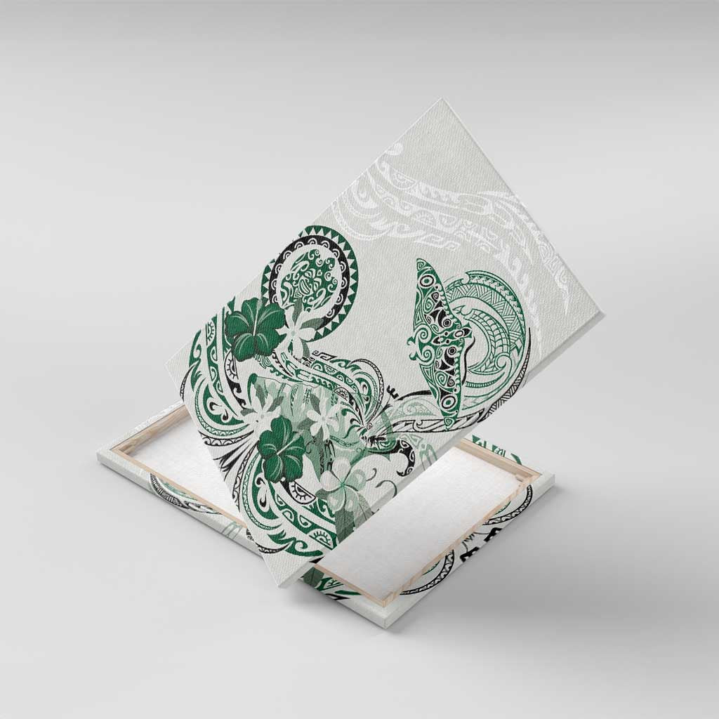 Polynesian Manta Ray Canvas Wall Art Green Floral Turtle Tattoo LT9 With Frame Green - Polynesian Pride
