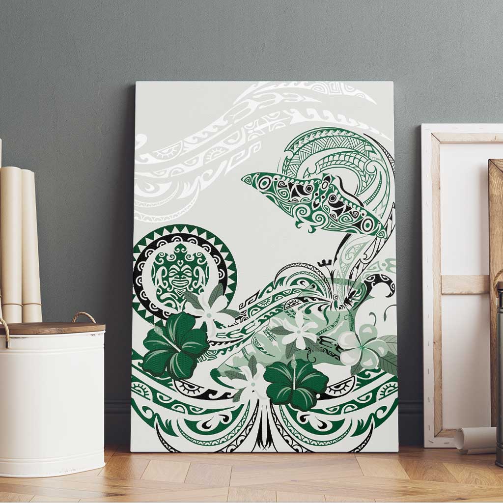 Polynesian Manta Ray Canvas Wall Art Green Floral Turtle Tattoo LT9 - Polynesian Pride