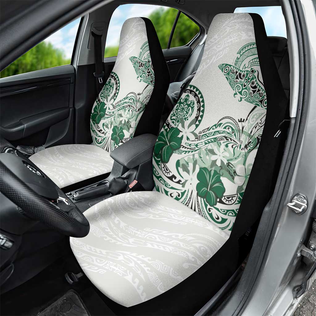 Polynesian Manta Ray Car Seat Cover Green Floral Turtle Tattoo - Polynesian Pride