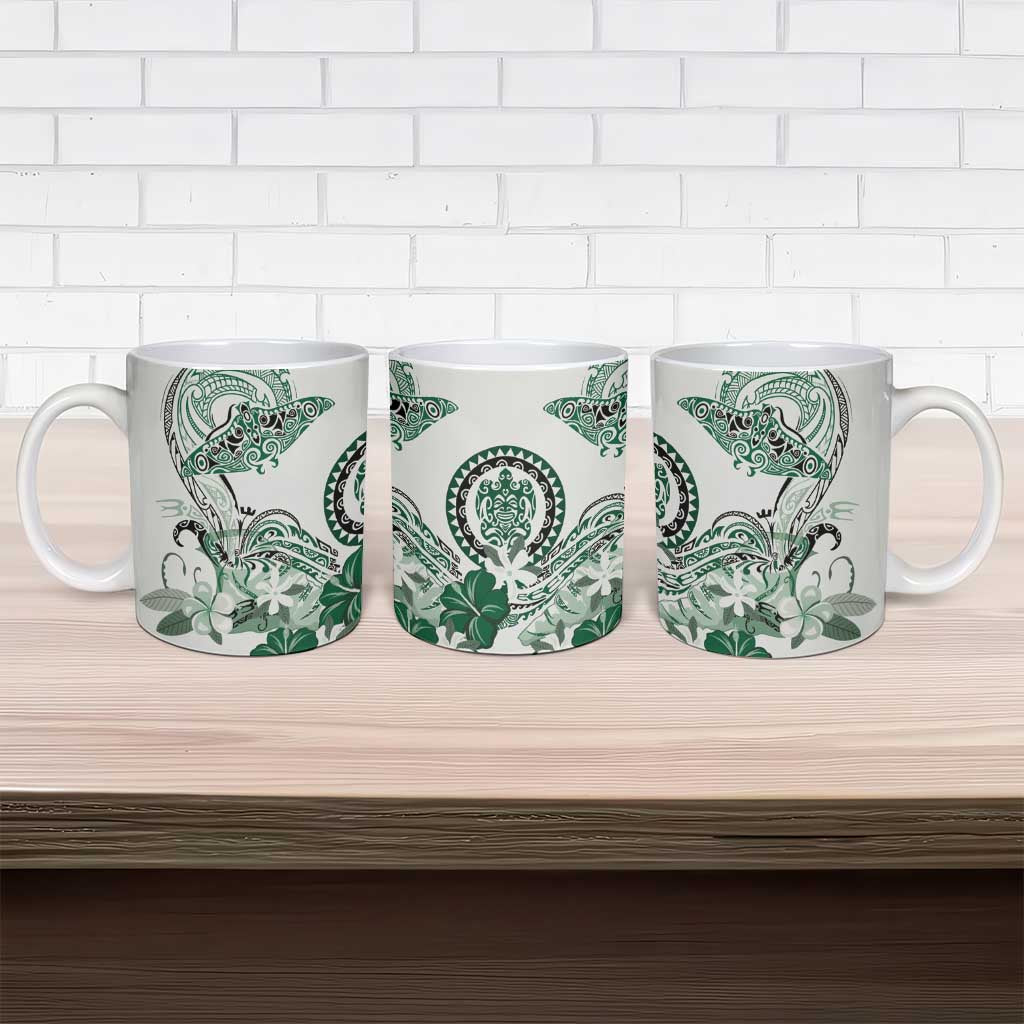 Polynesian Manta Ray Ceramic Mug Green Floral Turtle Tattoo LT9 - Polynesian Pride