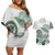 Polynesian Manta Ray Couples Matching Off Shoulder Short Dress and Hawaiian Shirt Green Floral Turtle Tattoo - Polynesian Pride