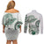 Polynesian Manta Ray Couples Matching Off Shoulder Short Dress and Long Sleeve Button Shirt Green Floral Turtle Tattoo - Polynesian Pride